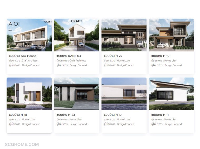 ภาพ: ตัวอย่างบ้านแบบต่างๆ จากผู้ให้บริการรับสร้างบ้านครบวงจร ซึ่งมีหลากหลายแบบให้ลูกค้าเลือก