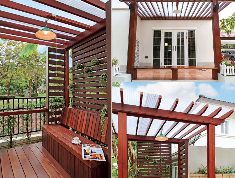 ต่อเติมหลังคา ทำพื้นใหม่ ได้ซุ้มนั่งเล่นในสวนหน้าบ้าน 06