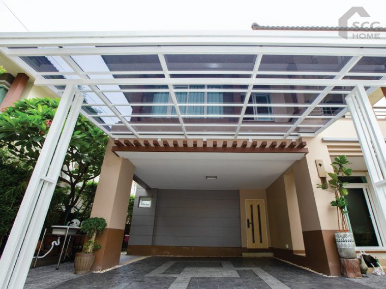 ต่อเติมหลังคาโรงรถใหม่ ทำพื้นโรงรถ