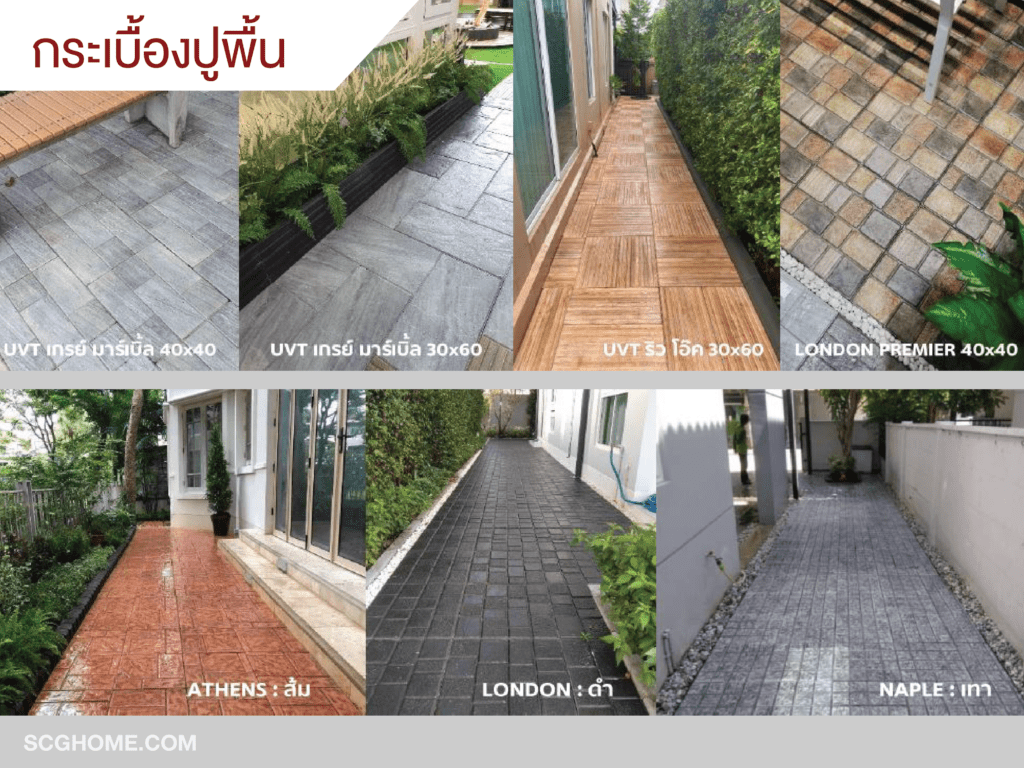 ภาพ: ตัวอย่างการติดตั้งกระเบื้องปูพื้นลวดลายต่าง ๆ